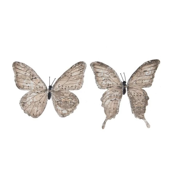 Glitteres papír pillangó csipesszel világos barna 11 cm 6 db