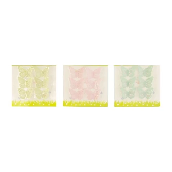 Fém pillangó zöld, menta, rózsaszín 4,5x3,5 cm 3 féle 6 db