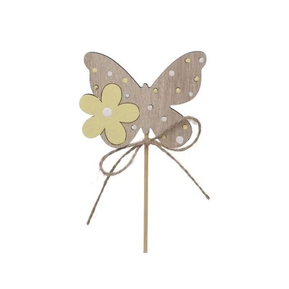 Pillangó virággal fa betűzős natúr, sárga 7,5×7 cm (8 db)