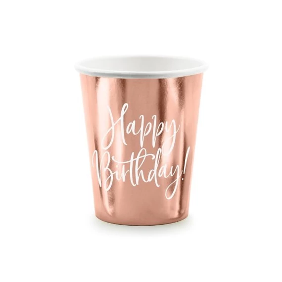 Papír pohár "Happy Birthday" 260ml rosegold 6 db