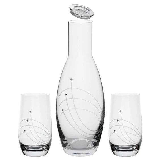 Üvegpohár és kancsó szett, Swarovski kristállyal, 1270 ml / 390 ml, átlátszó, 3 db-os szett