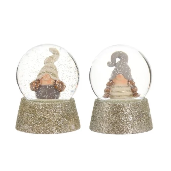 Glitteres rázógömb manólánnyal, 6,8x6,8x8,8 cm, arany és ezüst (2 féle)