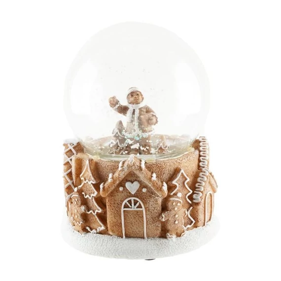 Rázógömb mézeskalács figurával LED-es poly, üveg 11,2x11,2x14,7 cm barna, fehér