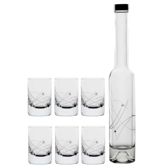 Üveg röviditalos pohár palackkal Swarovski kristállyal átlátszó 200 ml / 30 ml (7 részes szett)