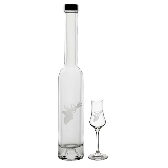 Röviditalos pohár + üveg szarvasfej mintával üveg 100ml/200ml 3 db