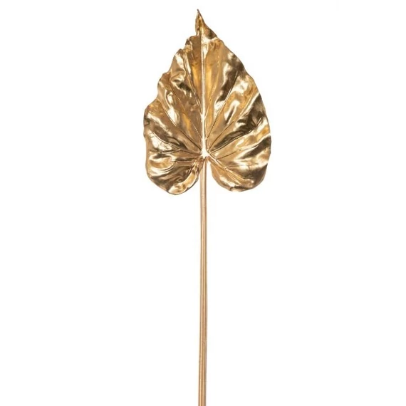 Selyemvirág, Calla levél, fényes, műanyag, 73 cm, arany