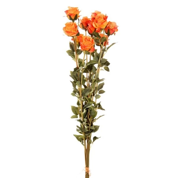 Selyemvirág Rózsa, 10 szálas, műanyag, narancs, 78 cm