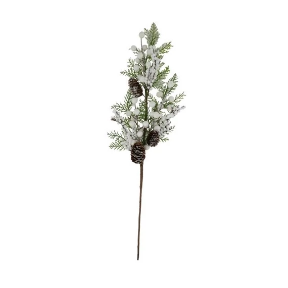 Selyemvirág ág havas, bogyós, műanyag, 54 cm, zöld, fehér