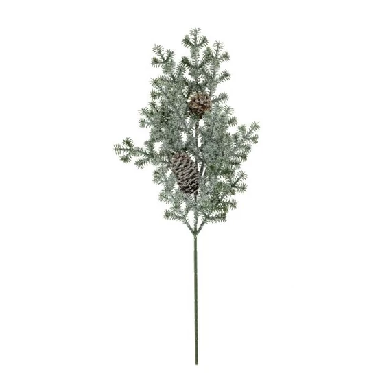 Selyemvirág ág havas, tobozzal, műanyag, 45 cm, zöld