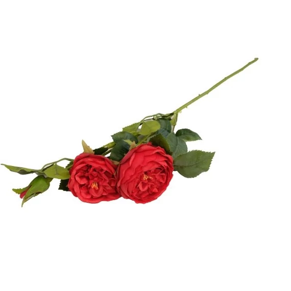Selyemvirág angol rózsa ág 62cm bordó