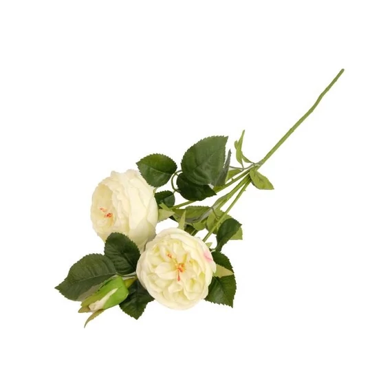 Selyemvirág angol rózsa ág 62cm fehér