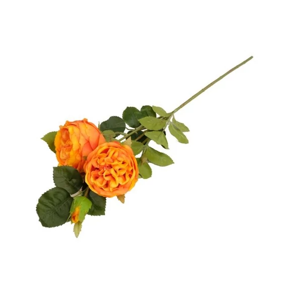 Selyemvirág angol rózsa ág 62cm narancs