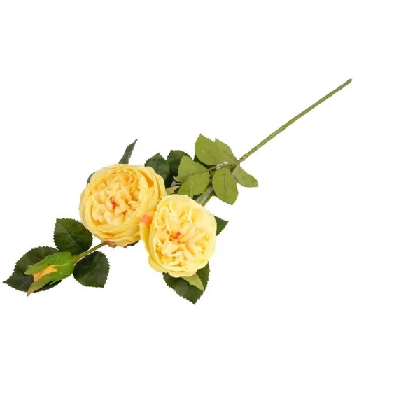 Selyemvirág angol rózsa ág 62cm sárga