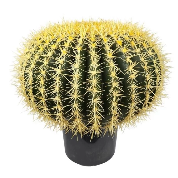 Selyemvirág gömbkaktusz cserepes műanyag zöld-sárga 38 cm