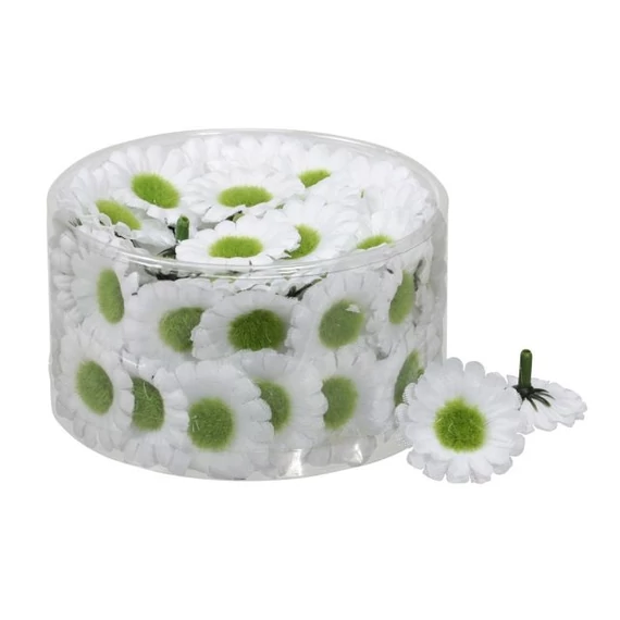 Selyemvirág, Margaréta, műanyag, fehér, zöld, 3 cm, 100 db