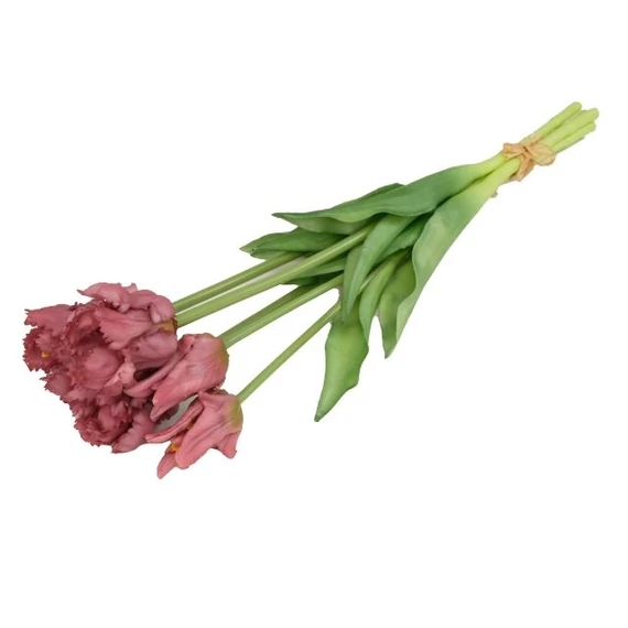 Selyemvirág papagáj tulipán csokor, 5 szálas, gumi, 47 cm, lila