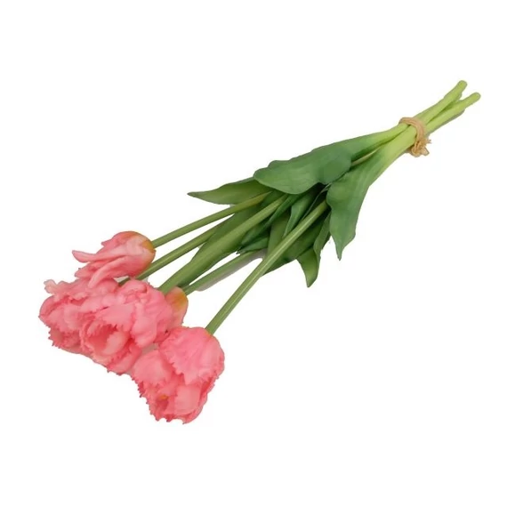 Selyemvirág papagáj tulipán csokor, 5 szálas, gumi, 47 cm, rózsaszín