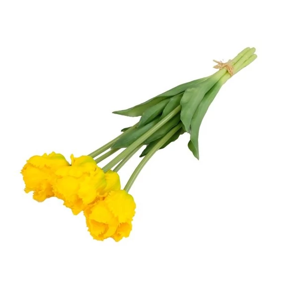 Selyemvirág papagáj tulipán csokor, 5 szálas, gumi, 47 cm, sárga