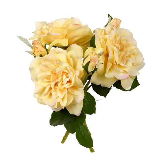 Selyemvirág tearózsa csokor 36 cm sárga
