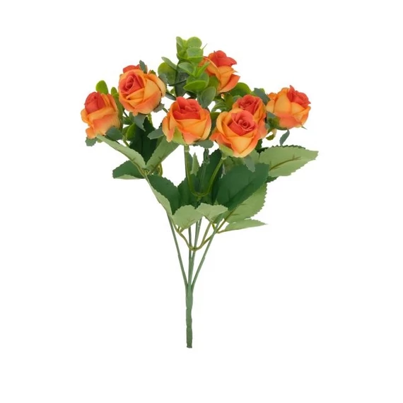 Selyemvirág rózsacsokor eukaliptusszal 32cm narancs