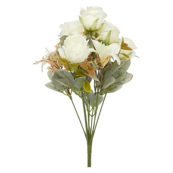 Selyemvirág rózsacsokor liliommal 38cm fehér