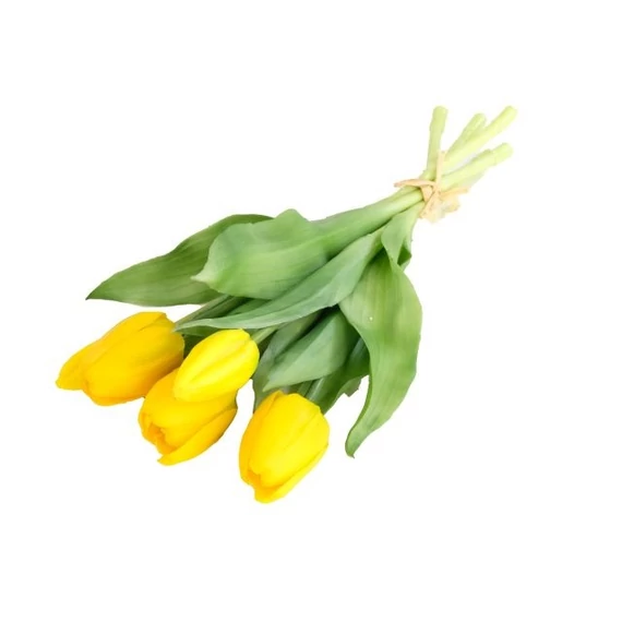 Selyemvirág tulipán csokor, 5 szálas, gumi, 30 cm, sárga