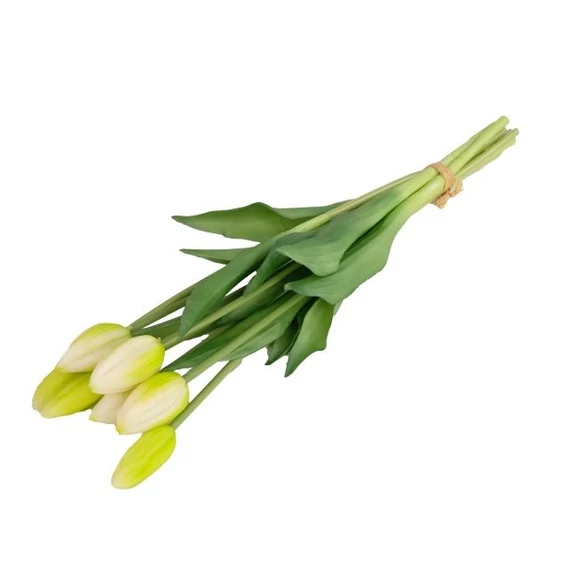 Selyemvirág tulipán csokor, 7 szálas, gumi, 44 cm, fehér