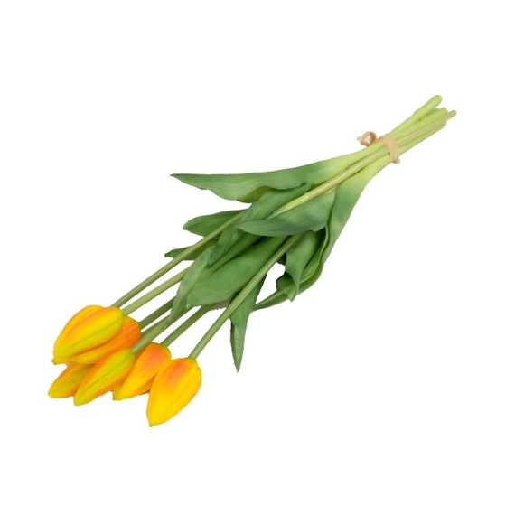Selyemvirág tulipán csokor, 7 szálas, gumi, 44 cm, narancs