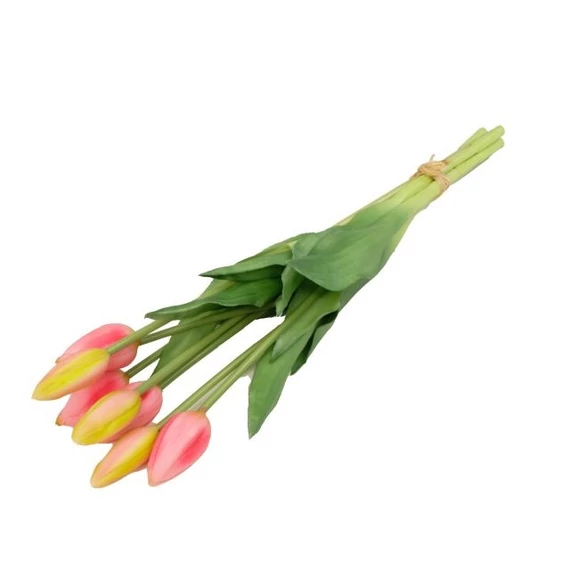 Selyemvirág tulipán csokor, 7 szálas, gumi, 44 cm, rózsaszín