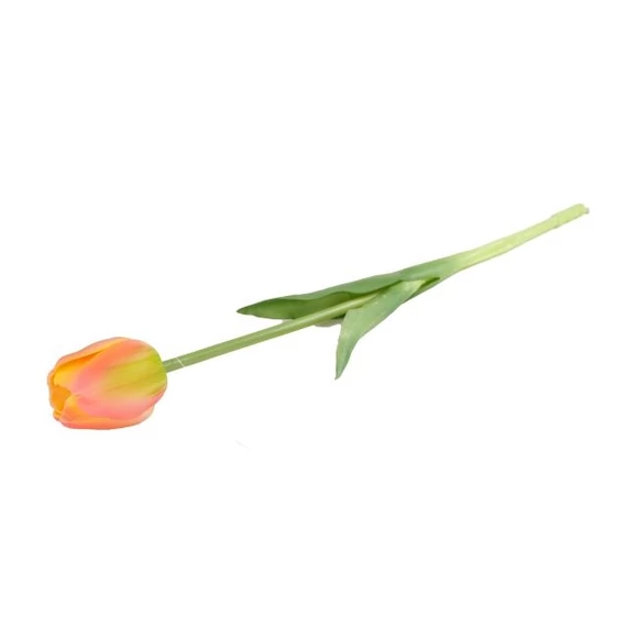 Szálas selyemvirág tulipán, gumi szár, sárga-rózsaszín, 44 cm