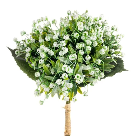 Selyemvirág csokor levéllel, fehér, 35 cm