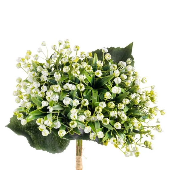 Selyemvirág csokor levéllel, krém, 35 cm
