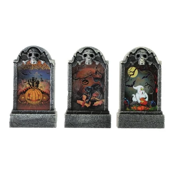 Sírkő LED-es halloween-i figurákkal színes 3 féle