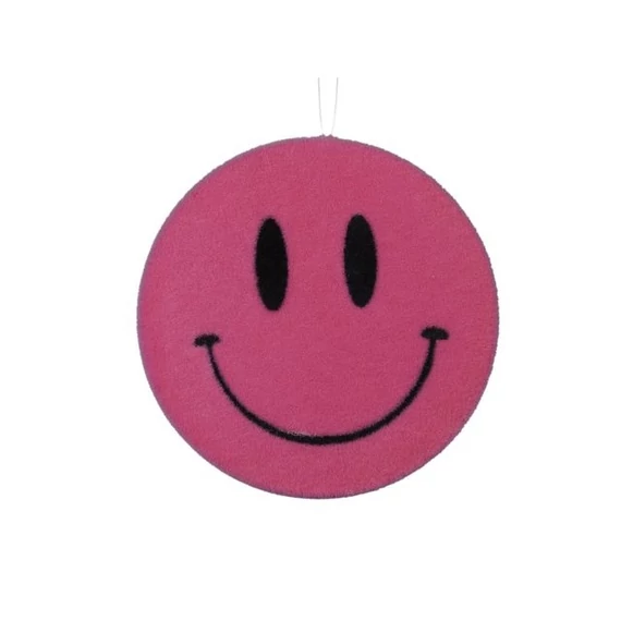 Flokkolt műanyag akasztós smiley pink 16 cm