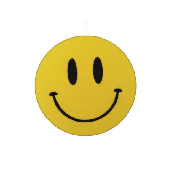 Smiley, flokkolt, akasztós, műanyag, sárga, fekete, 40 cm