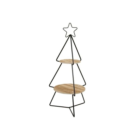 Stilizált fenyő tároló fa, fém 46 cm fekete, natúr