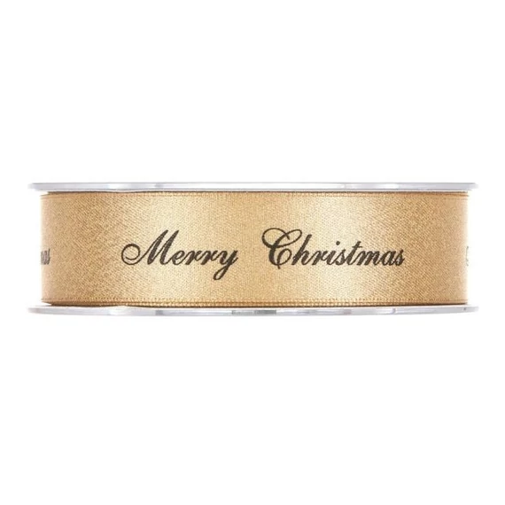 Szalag "Merry Christmas" felirattal, 25 mm x 25 m arany