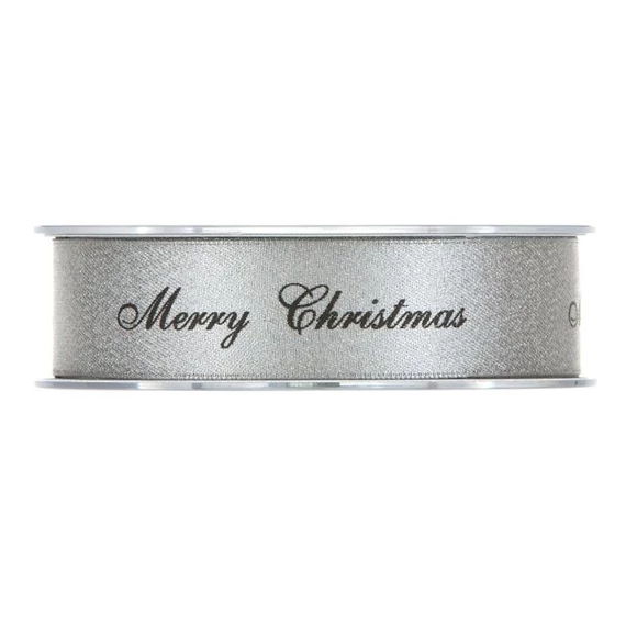 Szalag "Merry Christmas" felirattal, 25 mm x 25 m, ezüst