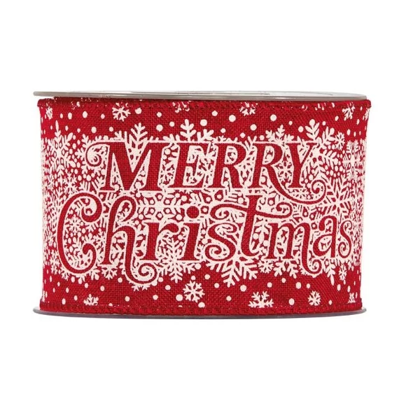 Textil szalag "Merry Christmas" felirattal, 63 mm x 10 m, piros
