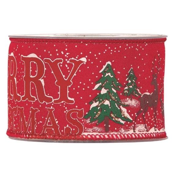 Textil szalag "Merry Christmas" felirattal, 63 mm x 10 m, piros, fehér, zöld