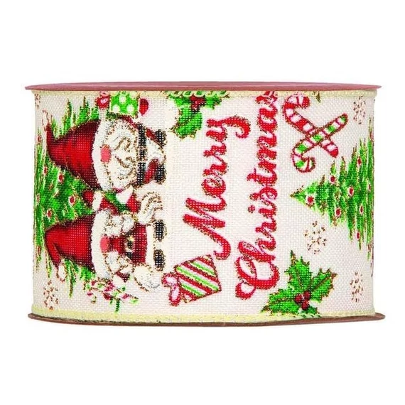 Textil szalag "Merry Christmas" 63 mm x 10 m, krém, zöld