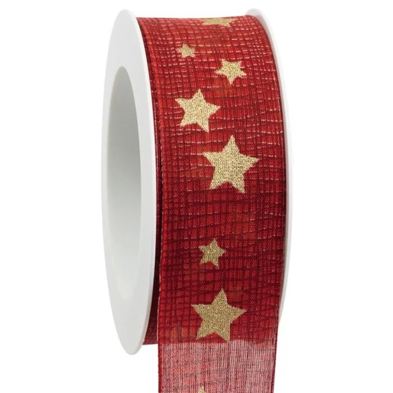 Csillagos szalag, textil, 40 mm x 18 m, piros és arany