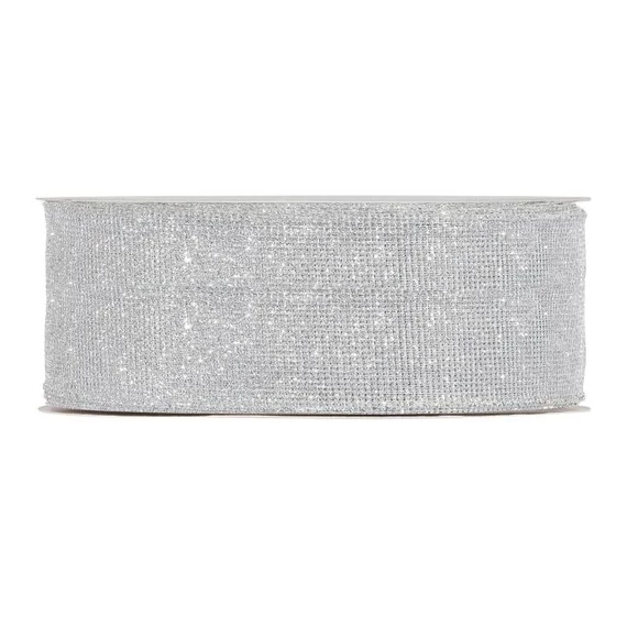 Hálós szalag, glitteres, ezüst, 63 mm x 50 m
