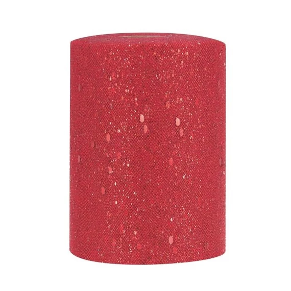 Glitteres tüll szalag, 14 cm x 50 m, piros
