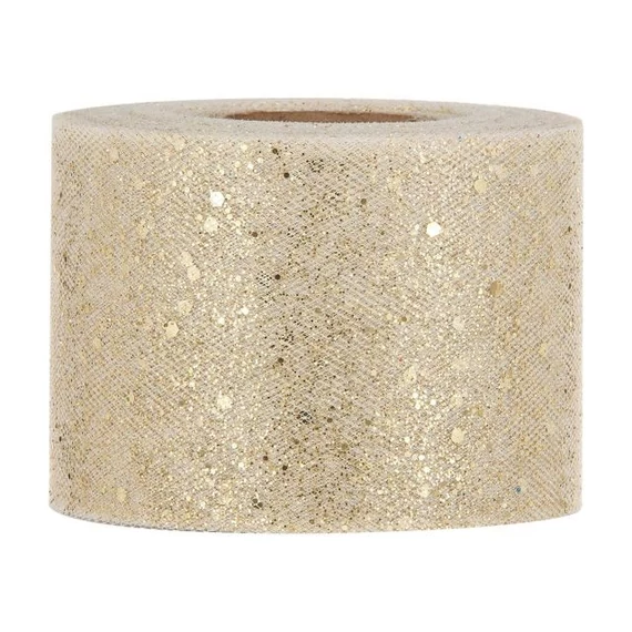 Tüll szalag, glitteres, arany, 7 cm x 50 m