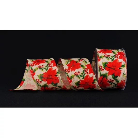 Textil szalag mikulásvirág mintával, színes, 70x15 cm