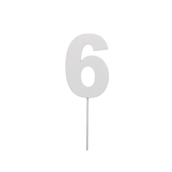 Betűzős szám 6-os, fa, 7 cm, fehér, 10 db