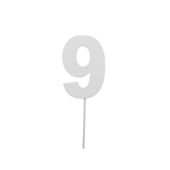 Betűzős szám 9-es, fa, 7 cm, fehér, 10 db