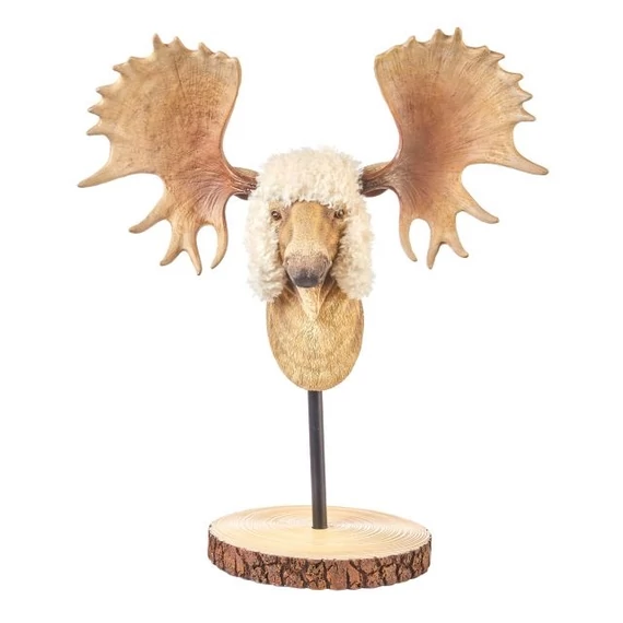 Asztali dekor, szarvas, fa, 49 cm, natúr