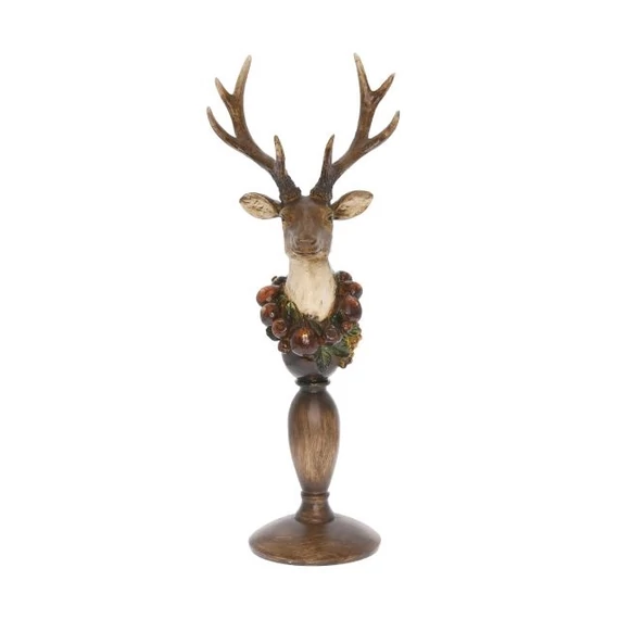 Szarvas mellszobor, poly, barna, 16,5x14x43,5 cm